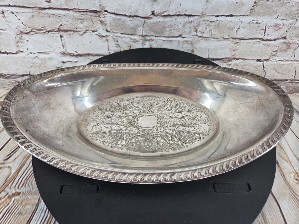 Vintage Silver Plate Serving Dish Ornate12. 5" x 6.5"